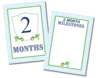 Tarjetas de hitos del bebé tractor: accesorio fotográfico mensual azul y verde