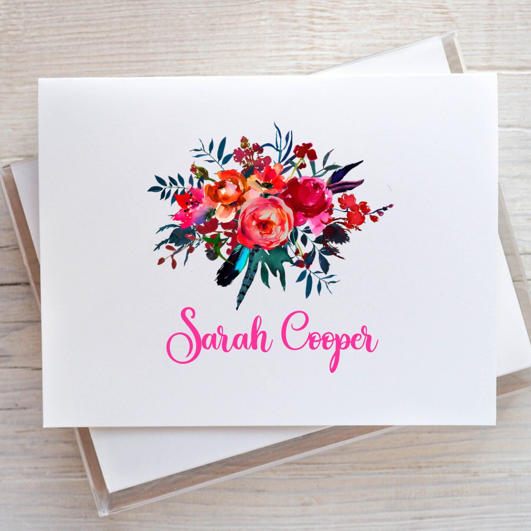 Personalized Floral Note Cards: Custom Stationery Set - Etsy