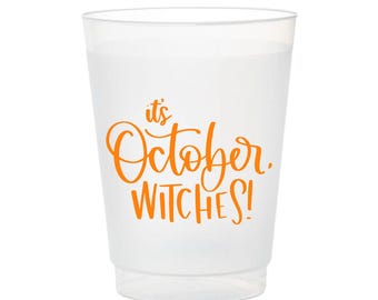 Frosted Halloween Party Cups, October Witches Drinkware, Fall Hostess Gift