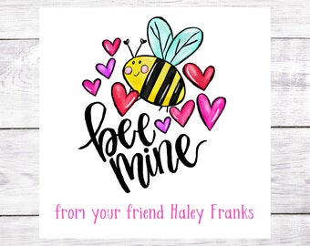 20 Valentinstag Geschenkaufkleber - Bee Mine - Personalisiert - Rosa und Rot - Herz - Klassenzimmer - Freunde - Lustig - Quadratisch - 2x2 - 3x3