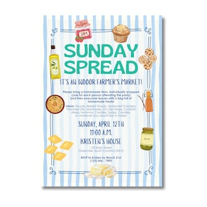 PRINTABLE Sunday Spread Party Invitation, Indoor Farmers Market Party, Editable Corjl Template
