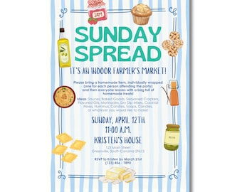 PRINTABLE Sunday Spread Party Invitation, Indoor Farmers Market Party, Editable Corjl Template