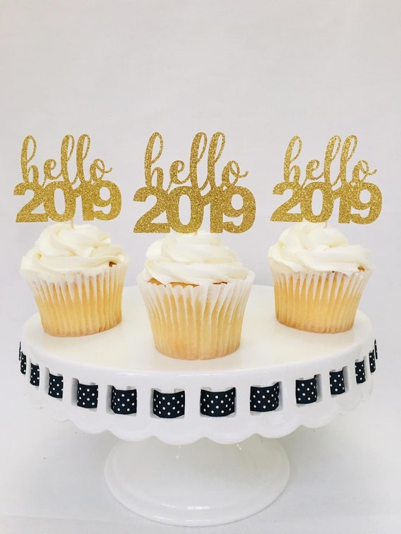 Happy New Year Merry Christmas Class of 2019 Party Decorations Silver Glitter Hello 2019 Cheers to 2019 Cake Topper