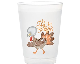 Frosted Turkey Football Cups, Thanksgiving Party Drinkware (12 oz or 16 oz)