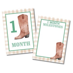 Tarjetas con hitos para el nacimiento de un bebé, tarjetas fotográficas mensuales, género neutro, Texas, temática del oeste, regalo para baby shower, tarjetas para el mes del bebé, verde y tostado
