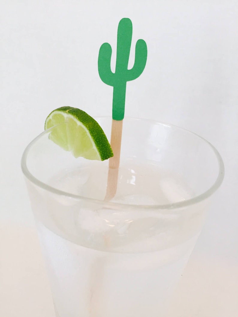 15 Cactus Swizzle Sticks Fiesta Bridal Shower Baby Shower Birthday Party Bachelorette Party Drink Stirrers Taco Bout a Party image 1