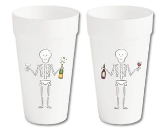 Halloween Skeleton Foam Cups, Spooky Cocktail Partyware (Set of 10)