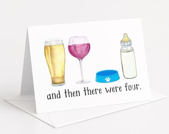New Baby Card: Beer, Wine, Dog, Bottle Humor (Family Addition)