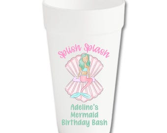 Personalized Mermaid Birthday Party Cups | Under the Sea Splash Bash
