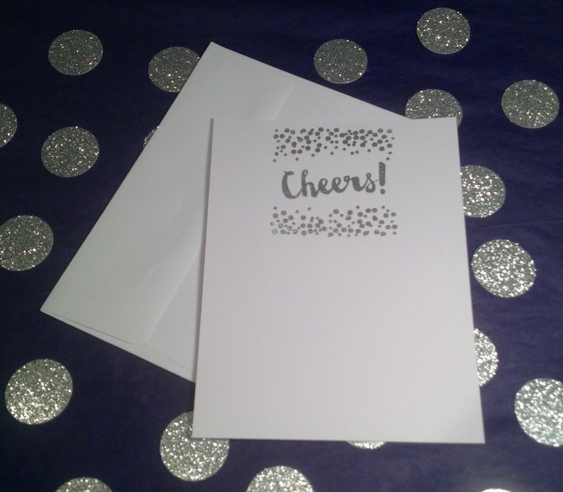 Set of 8 SIlver and White CelebrateConfettiCheers Flat Cards /& Envelopes