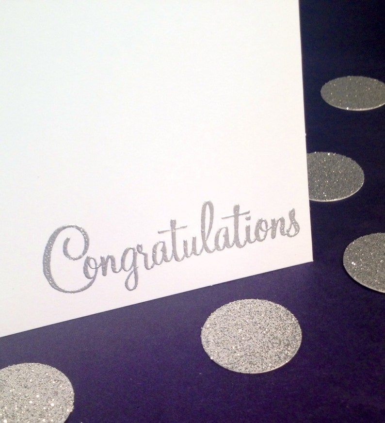 Congratulations Folded Note Cards and Envelopes Set of 8 Silver and White Polka Dot Design