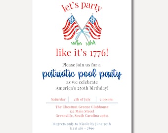 4th of July Patriotic Pool Party Invitation | Editable BBQ Invite (Digital Download)