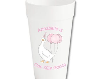 One Silly Goose Girl Birthday Cups, First Birthday Party