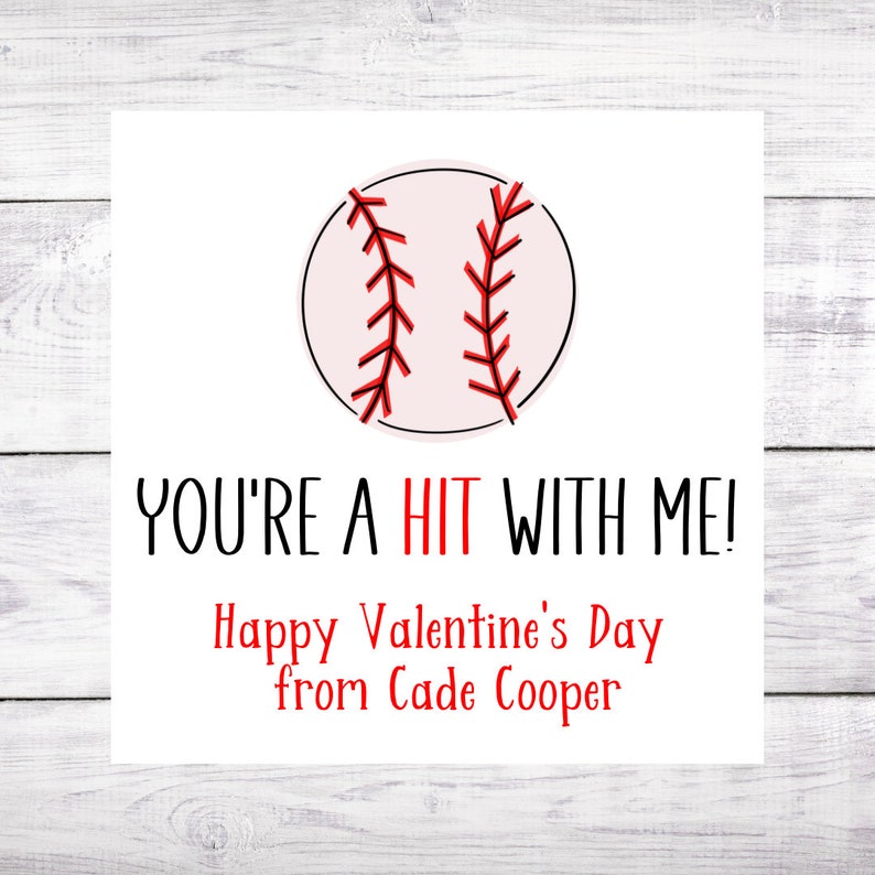 20 Valentine Gift Stickers Baseball Great Catch Hit With Me Personalized Classroom Friends Funny Square 2x2 3x3 image 1