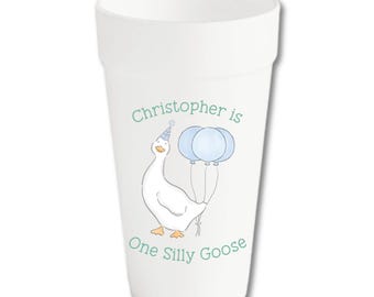 One Silly Goose Boy Birthday Cups, First Birthday Party