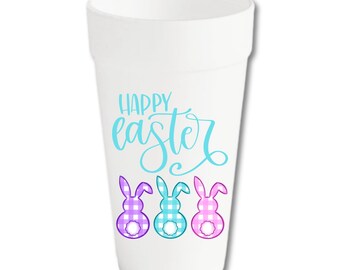 Custom Easter Bunny Foam Cups | Gingham Party Decor