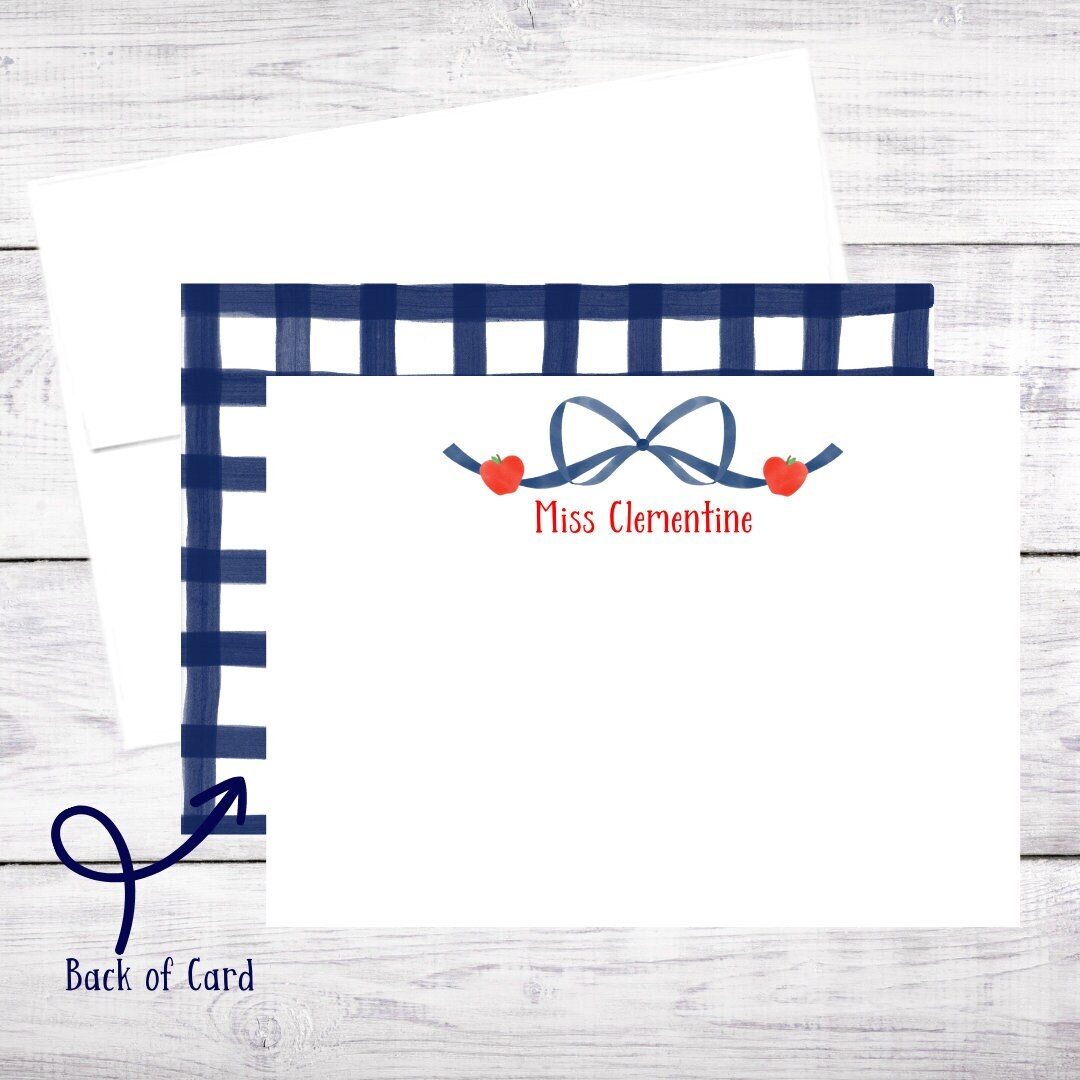 Personalized Teacher Note Cards: Apple Design, School Stationery Set - Etsy