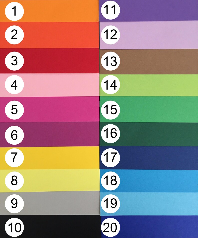 Pode incluir: Um gr&aacute;fico de cores com vinte cores s&oacute;lidas diferentes, cada uma numerada de 1 a 20. As cores incluem tons de vermelho, laranja, rosa, roxo, verde, azul, amarelo e cinza.