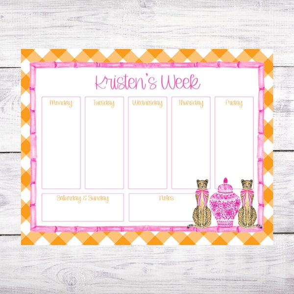 Personalized Weekly Planner Notepad - Office - New Job - Desk - Preppy - Gift - Christmas - 2024 Planner - Leopard - Free Shipping