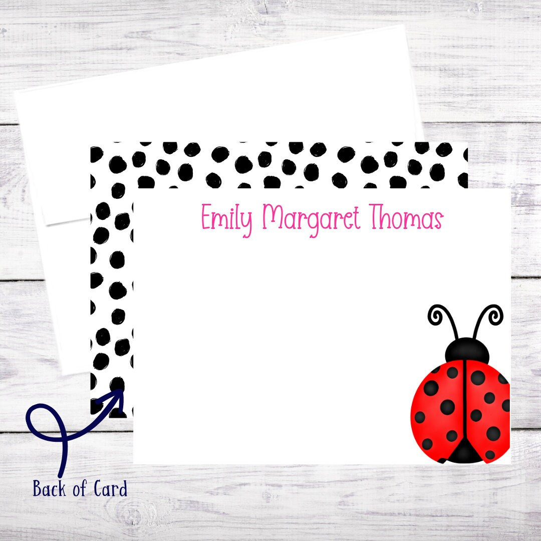 Lady Bug Note Personalized Ladybug Note Cards: Red & Pink Stationery Set - Etsy
