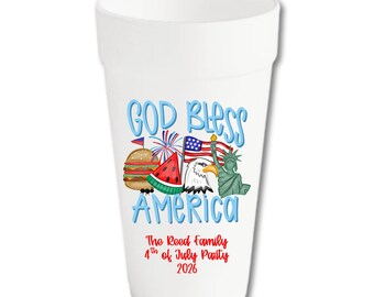Personalized Patriotic Foam Cups | God Bless America Party Drinkware
