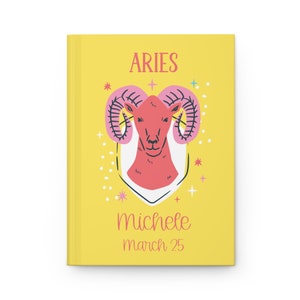 Aries Journal, Personalized, Zodiac Gift, Astrology, Name, Horoscope, Birthday, Christmas, Lined, Notebook, Stocking Stuffer, Present