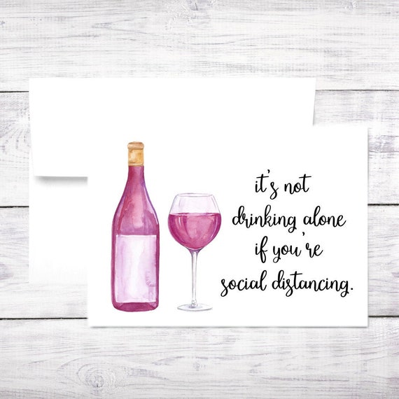 Quarantine Happy Hour Card Wine Drinking Alone Funny Etsy Uk