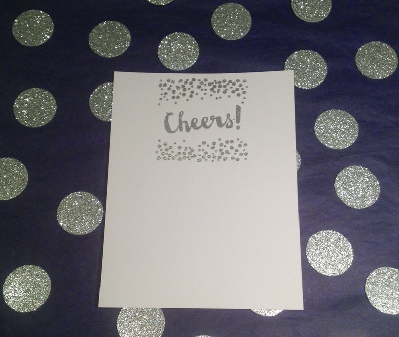 Set of 8 SIlver and White CelebrateConfettiCheers Flat Cards /& Envelopes