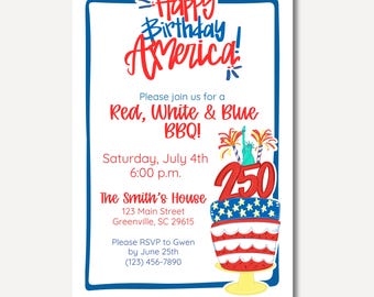 4th of July BBQ Invitation | Patriotic America 250 Party Invite (Digital Download)