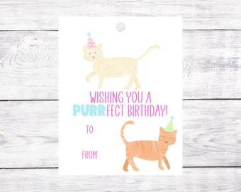 Birthday Gift Tags - Set of 5 - String Included - Cats - Pun - Funny - Boy - Girl - Child - Adult - Gift Wrapping - Free Shipping