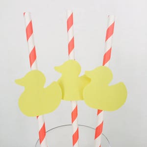 12 Baby Shower Party Straws Rubber Duck Shower Decorations New Baby Pink Blue Yellow Baby Sprinkle Stripes Paper Straws image 2