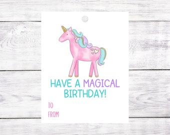 Birthday Gift Tags - Set of 5 - String Included - Unicorn - Pink and Purple - Girl - Child - Gift Wrapping - Free Shipping