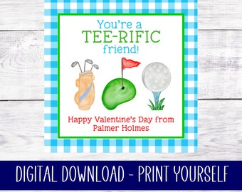 Printable Valentine Tag - Golf - Sports - TEErific Friend - Blue and Green - Edit and Print at Home - Instant Download