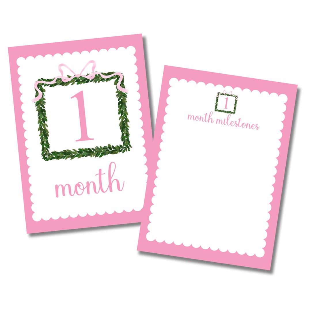 Pink Baby Milestone Cards: Boxwood Wreath, Baby Girl Gift - Etsy