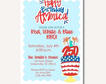 4th of July BBQ Invitation | Patriotic America 250 Party Invite (Digital Download)