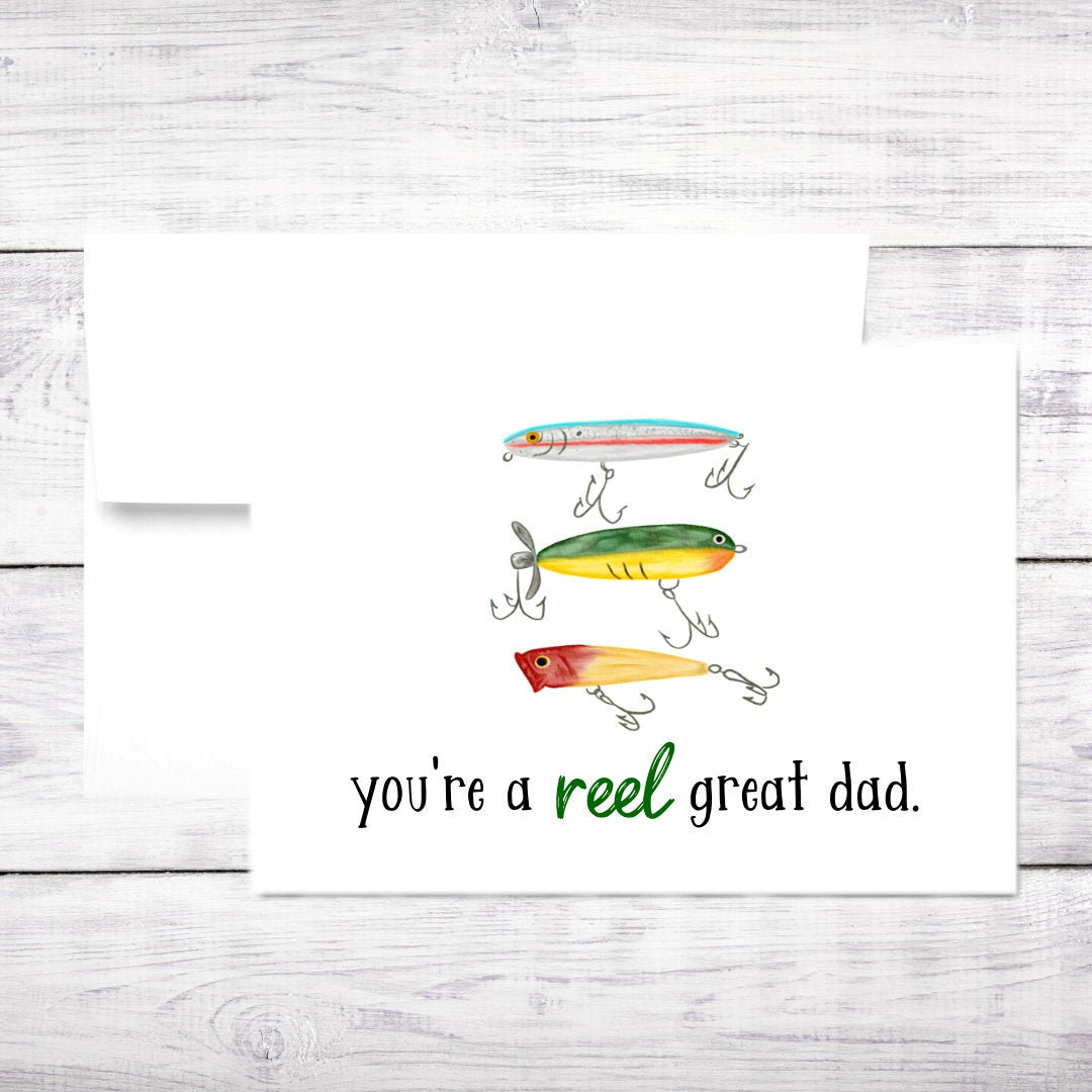 Dad Birthday Card Fishing Funny Happy Father's Day Pun Free Shipping 