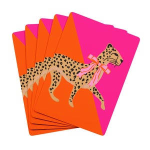 Cartas de Baralho Leopard, Noite de Jogos, Baralho de Cartas, Presente para Anfitriã, Presente de Boas-vindas, Cartas de Poker, Rosa e Laranja, Presente para Ela, Presente de Aniversário