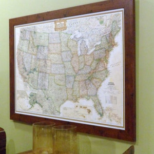 Framed US Earth-toned  Push Pin Travel Map