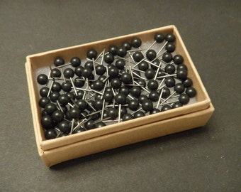 Map Push Pins Black Round Heads Pack of 100