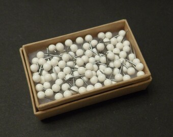 Map Push Pins White Round Heads Pack of 100