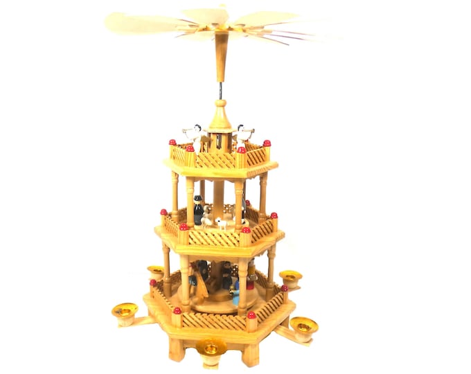 Beautiful Erzgebirge Christmas Pyramid, German Carousel,handmade 3 Tier
