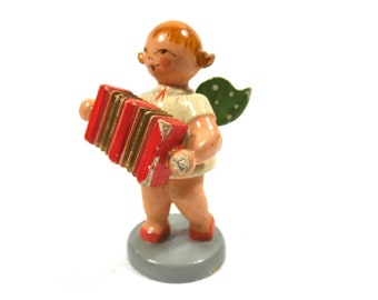 Angel Band, accordeon playing angel,Erzgebirge Figure, Miniature Rudolphs Schatzkiste erzgebirge figurine, vintage angel