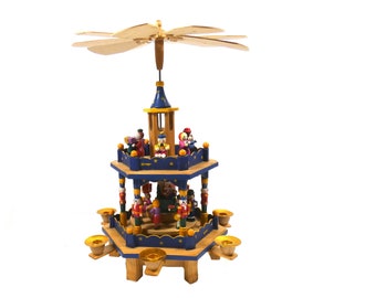 Erzgebirge Christmas Pyramid, German Childrens  handmade Christmas erzgebirge candle holder carousel,Christmas windmill