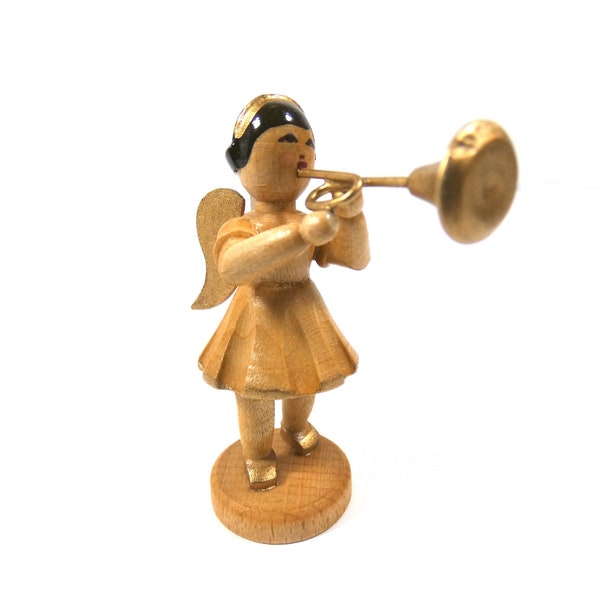 Erzgebirge angel Band,  trumpet playing angel,Erzgebirge Figure,  Miniature erzgebirge Wendt & Kuhn figurine, vintage angel