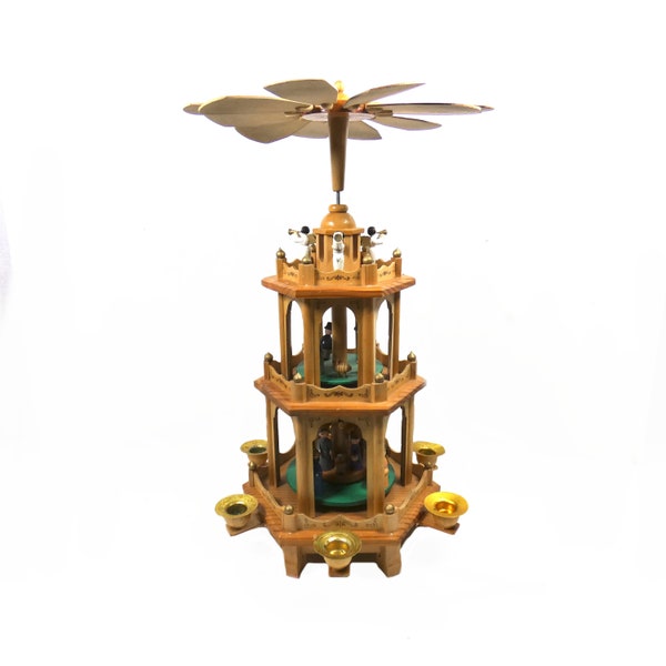 Wunderschöne Erzgebirge Weihnachtspyramide, Deutsches Karussell, handgemachte 3-stufige Weihnachten Erzgebirge Kerzenhalter Karussell, Weihnachts windmühle