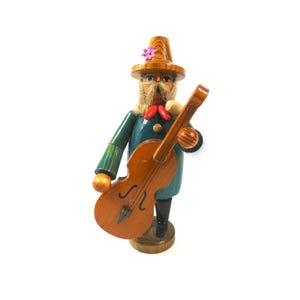 Erzgebirge figure, GermanIncense smoker man,Christmas cello player musician, vintage rauchermannchen, Expertic