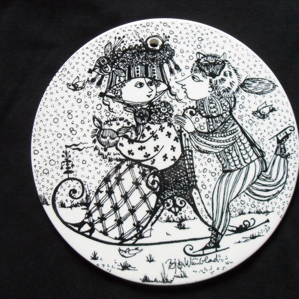 Bjorn Wiinblad plate Januari - nr. 1 Kontakt Black and white