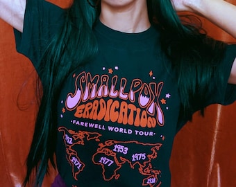 Smittkoppsutrotning Världsturné-T-shirt – Retrokonsert-T-shirt – Vaccinhistoria Folkhälso-T-shirt – Unisex S-5XL – Svart Marinblå Oxblood