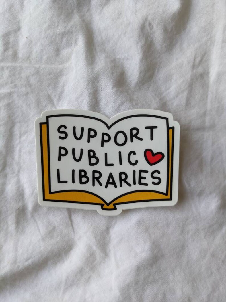 Adesivo de apoio às bibliotecas públicas / bibliotecário / professor / educação / leitor ávido / à prova d'água / vinil / clube do livro do leitor biblioteca local Amarelo