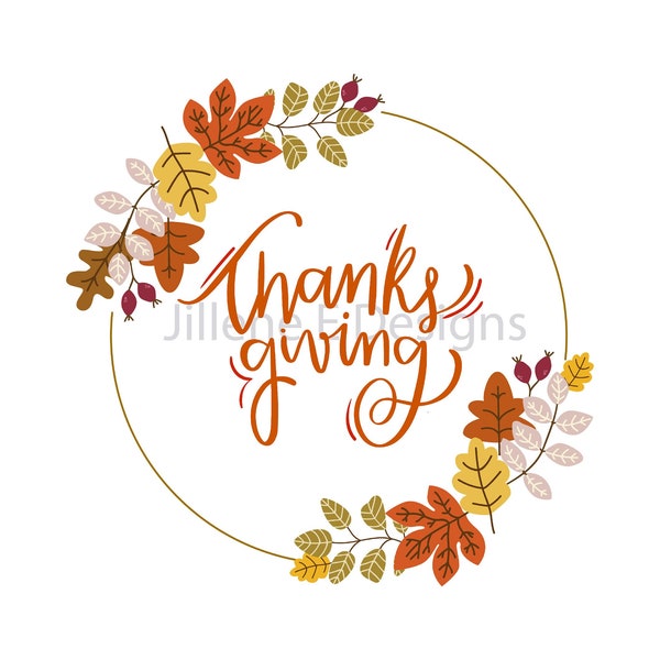 Thanksgiving Wreath Clipart, Thanksgiving SVG, Thanksgiving PNG, Fall Wreath, Autumn Wreath, Leaves SVG